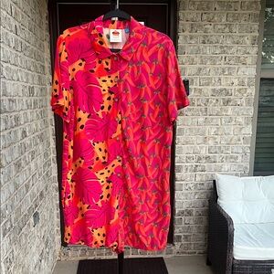 FARM Rio Chili Pepper & Palms Leaves Contrast Print Tropical Romper.
